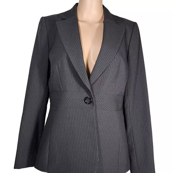 Tahari Arthur S. Levine Charcoal Pinstripe Women's Sz 4 Jacket One Button Lined - Picture 1 of 10